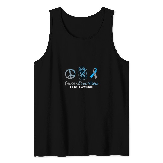 diabetess Ribbon peace love cure with grey blue ribbon 45 Tank Tops