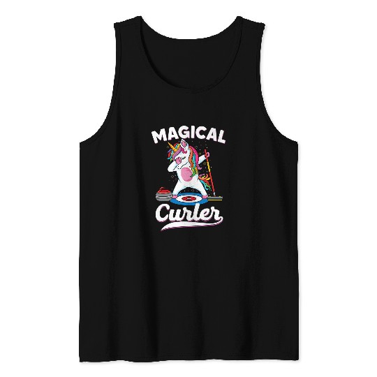 Unicorn Pet Magical  unicorn curling Player ice Sports Curling Tank Tops