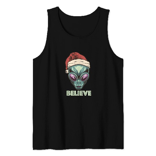 Aliens UFO Believe Alien Christmas Santa Claus Holiday Outer Space Tank Tops