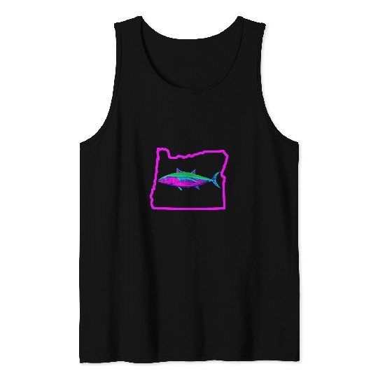 Fishing Fun Oregon State Albacore Tuna Rainbow Illustration Fishing Art Tank Tops