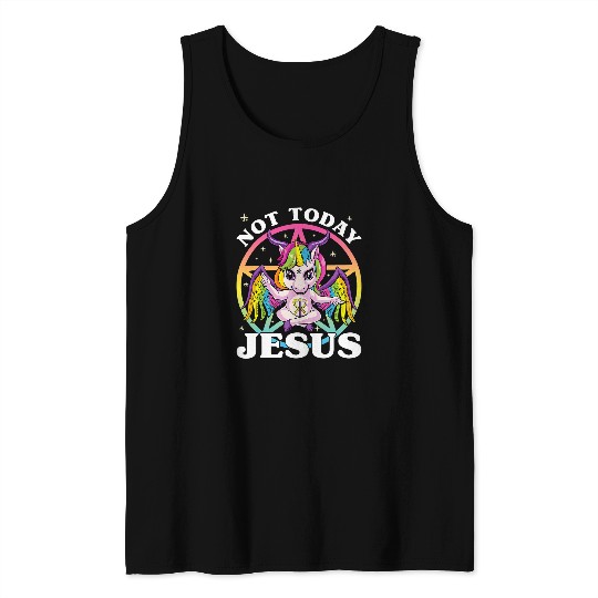 Unicorn Pet Satanic Unicorn Not Today Jesus Satan Unicorn Baphomet Sigil Tank Tops