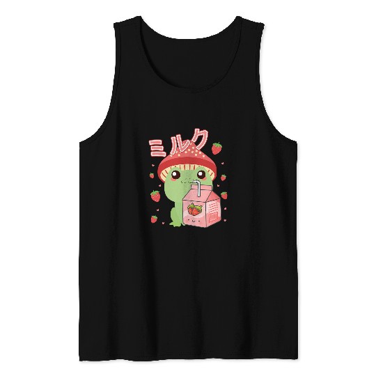 Frog Pet Cottagecore Kawaii Frog Strawberry Milk Japanese Graphic Tank Tops