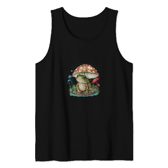 Frog Pet Cottagecore Frog With Mushroom Hat In Rain Swamp Mycology 7 Tank Tops