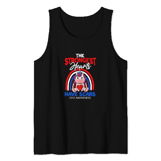 Unicorn Pet The Strongest Hearts Have Scars CHD Awareness Cute Unicorn 2 Tank Tops