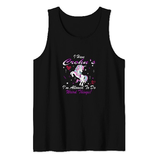 Unicorn Pet Funny Crohns Unicorn Purple Ribbon Crohns Disease Support Tank Tops