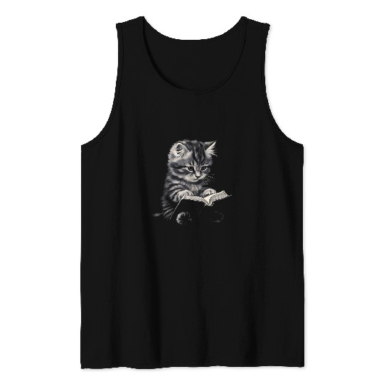 Book Fun Cute Cat Reading Book Teacher Librarian Cat Lover Book Club Tank Tops