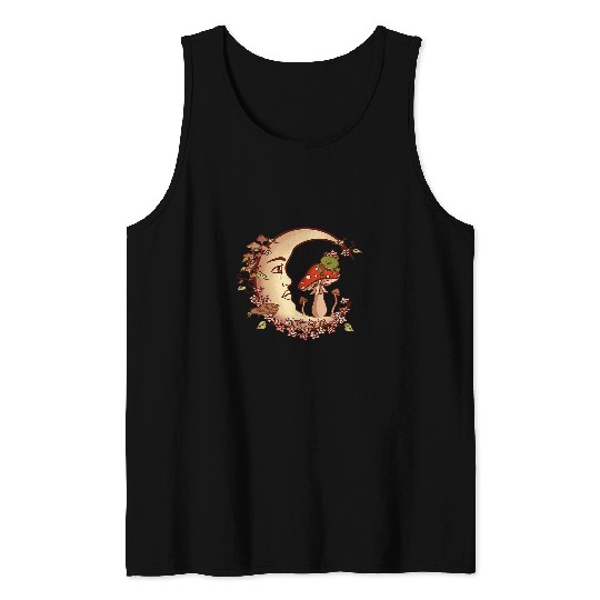 Frog Pet Cottagecore Fairycore Moon Frog Mushroom Aesthetic Tank Tops