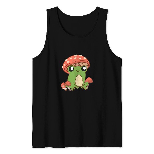 Frog Pet Cottagecore Kawaii Frog Sitting On Mushroom Fungi Goblincore 066 Tank Tops