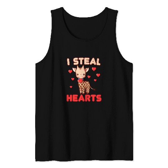 Giraffe Pet Steal Hearts Giraffes Kawaii Baby Boy Valentines Day Toddler Tank Tops