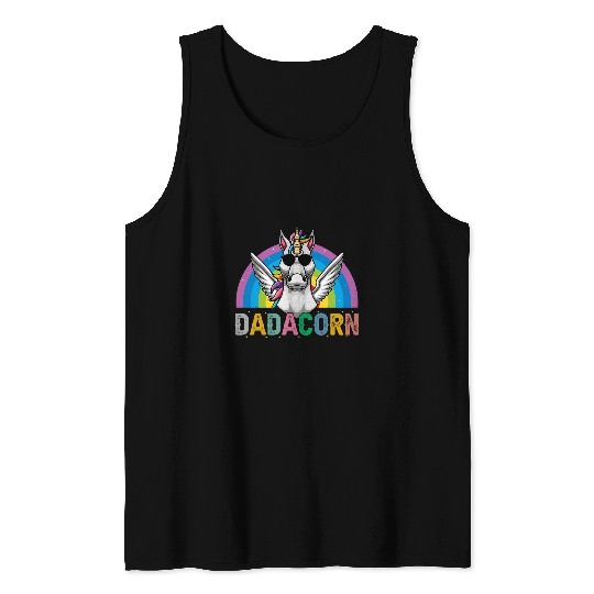 Unicorn Pet Dadacorn Awesome Rainbow Unicorn Rock n Roll For Fathers Day Tank Tops