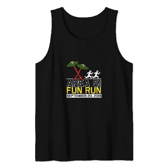 Aliens UFO Area 51 Fun Run Aliens in Flying Saucers Lasers at Runners Tank Tops