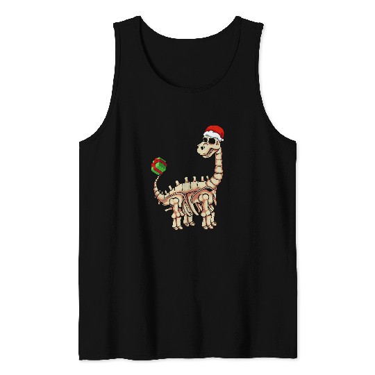Dinosaur Pet Skull Santa Hat Christmas Pajama Brontosaurus Tank Tops