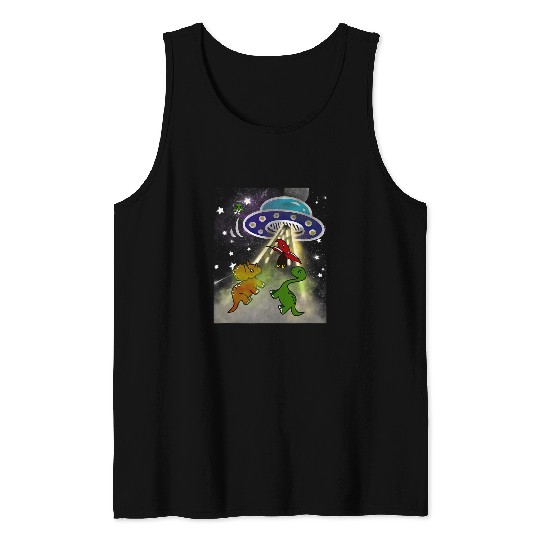Dinosaur Pet TRex Stegosaurus Abducted by Alien Spaceship Tank Tops