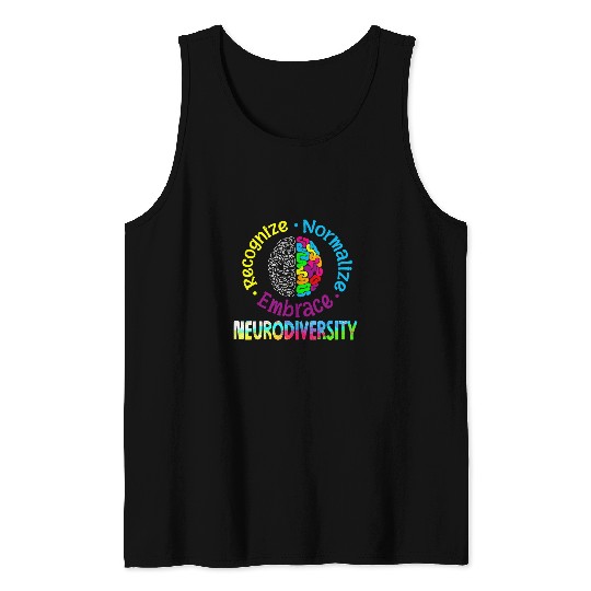 Autism Puzzle Neurodiversity Autism Spectrum ASD ADHD Rainbow Brain8 Tank Tops