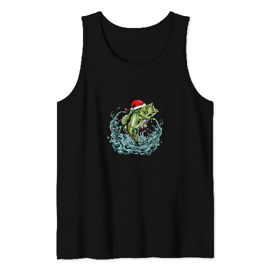 Fishing Fun Santa Bass Fishing Christmas For Men Funny Fishermen xmass Tank Tops