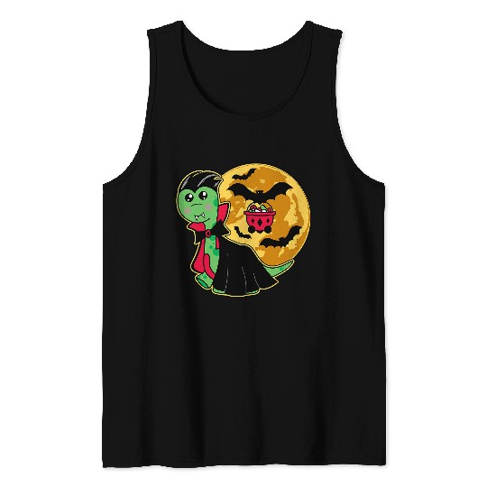 Dinosaur Pet Cute Halloween Dinosaur Vampire Brontosaurus w Moon 2Bats Tank Tops