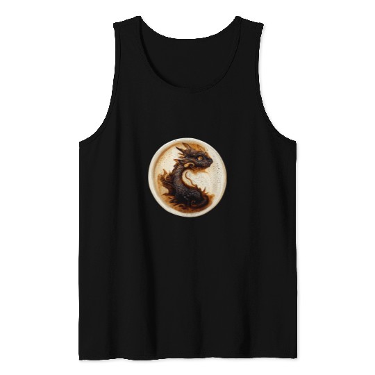 Dragon Pet HyperRealistic Of Coffee Art Cute Dragon In Circle Tank Tops