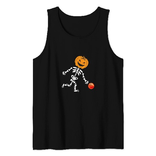 Discover Sport Bowling Cute Pumpkin Skeletons Bowling Player Halloween Costumes Tank Tops