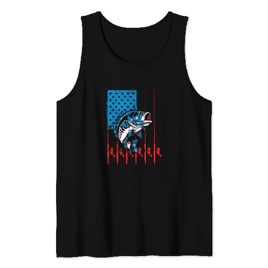 Fishing Fun Patriotic Bass Fishing 4th of July USA Flag Men Women 6 Tank Tops