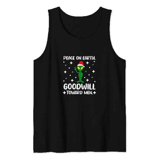 Aliens UFO Peace on Earth Goodwill Toward Men Alien Santa Hat Pacifist Tank Tops