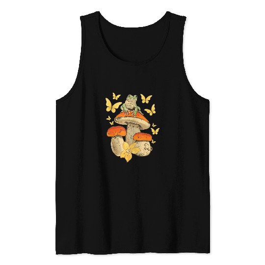 Frog Pet Cottagecore Kawaii Frog Sitting On Mushroom Fungi Goblincore 9 Tank Tops