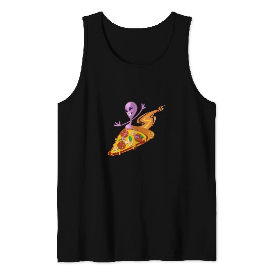 Aliens UFO Pizza Loving Surfing Tank Tops