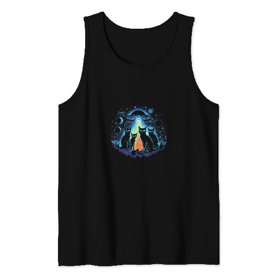 Aliens UFO Astronaut Cat Funny Space Cats Galaxy Cat Lover Tank Tops