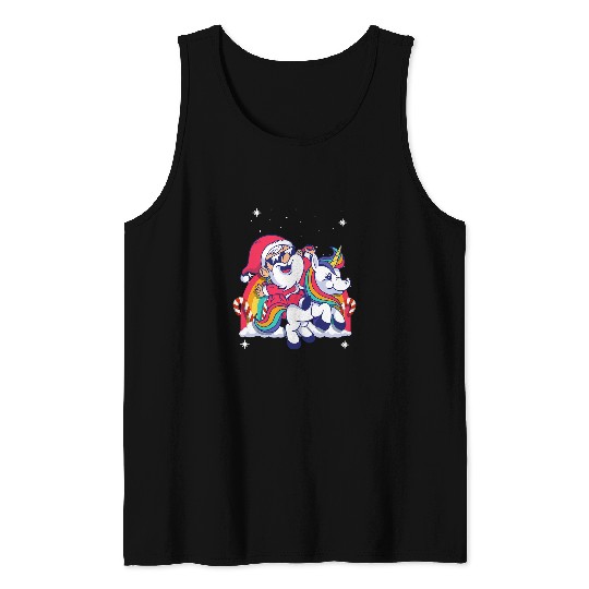 Unicorn Pet Santa Riding Unicorn Rainbow xmass Christmas Matching Outfit 1 Tank Tops