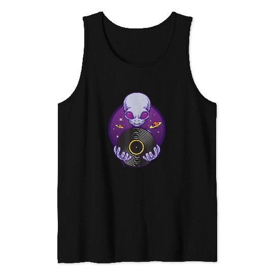 Aliens UFO Funny DJ Alien Turntable Mixer Music Party Hip Hop Abduction Tank Tops