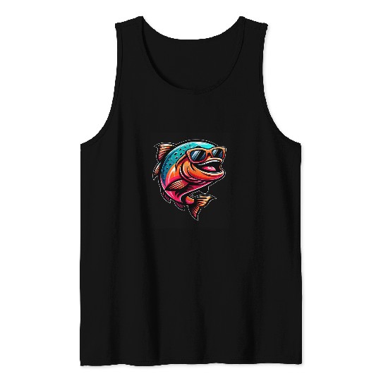 Fishing Fun Happy Laughing Salmon Fish Fishing Fishermen Smile Positive Tank Tops