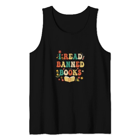 Book Fun I Read Banned Books Week Retro Librarian Reader Nerd Women Tank Tops