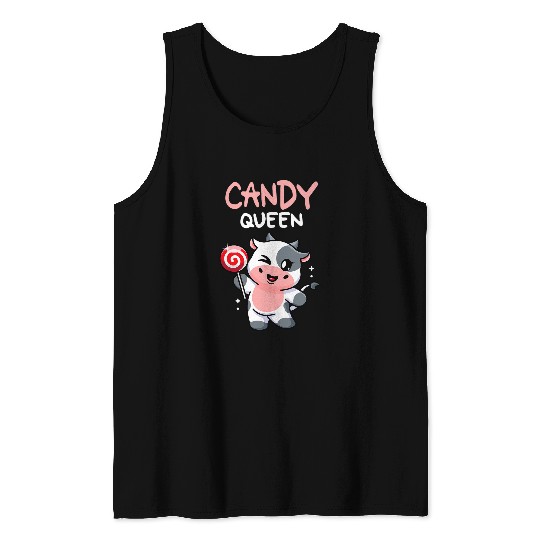 Cow Pet Candy Queen I Lollipop I Cow I Kids I Candy Tank Tops