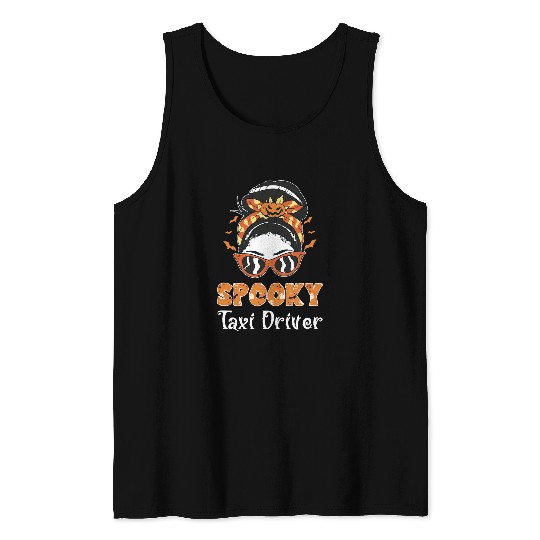 Messy Bun Spooky Taxi Driver Women Halloween Tank Tops