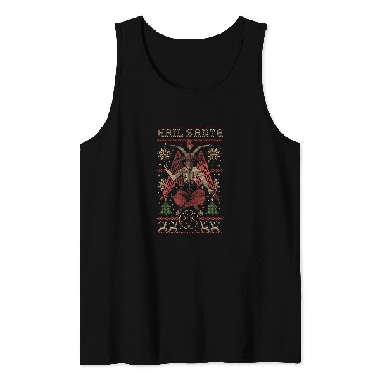 Goats Pet Hail Santa Ugly Christmas Sweater Jesus Satanic Goats Monster Tank Tops