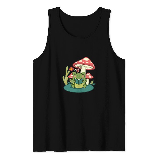 Frog Pet Cottagecore Mushroom Forest Toad Goblincore Mycology Morel Tank Tops