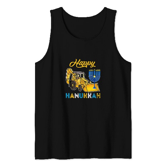 Excavator Fun Happy Hanukkah Excavator Carrying Jewish Menorah Driver Tank Tops