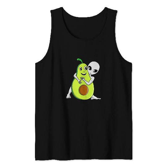 Aliens UFO Avocado Fruit Hugs Extraterrestrial Gray Aliens Funny Tank Tops