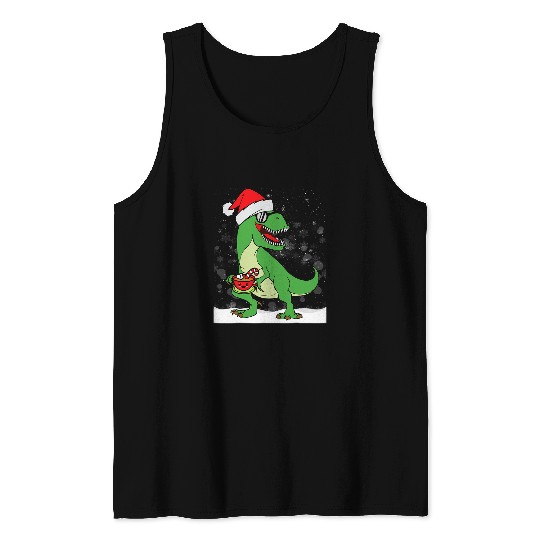 Dinosaur Pet TRex Santa Hat Snow Hot Chocolate Dinosaur Christmas Tank Tops