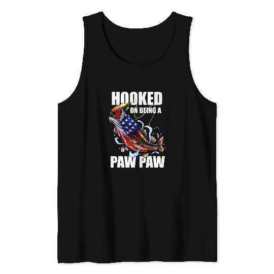 Fishing Fun hooked on being a paw paw american flag bass fish fishing Tank Tops