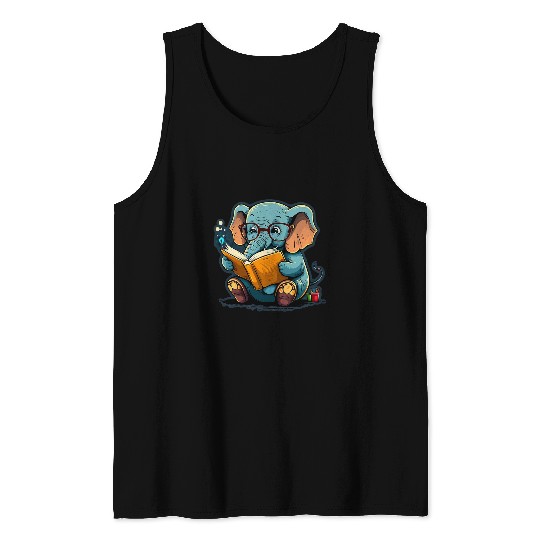 Discover Book Fun Sweet Baby Elephant Glasses Book Read Book Readers Reader 2 Tank Tops