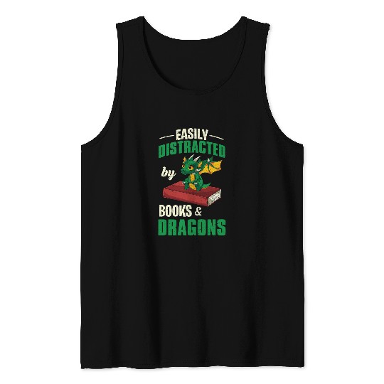 Book Fun Cute Animal Fantasy Book Dragon Bookworm Librarian Reading Tank Tops