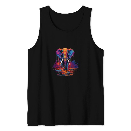 Elephant Mammal Painted Elephant Vibrant Colorful Artist Splash Graphic Tank Tops