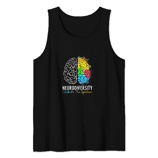 Autism Puzzle Neurodiversity Autism Spectrum ASD ADHD Rainbow Brain Tank Tops