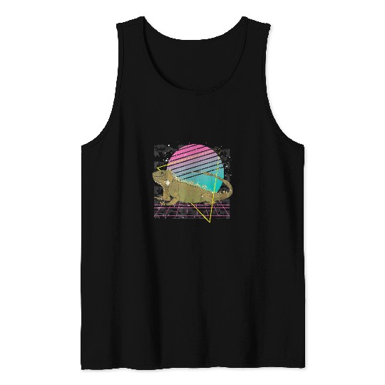 Iguana Pet Lover 90s Vaporwave Art Reptile Tropical Animal Lover Iguana 2 Tank Tops