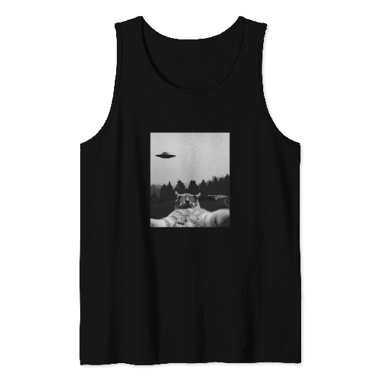 Aliens UFO Funny Cat Galaxy Cat Tee Cat Graphic Tee Vintage Tank Tops