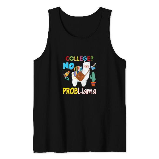 Llama Pet College No Probllama Problem Llama Kid Student Teacher Back Tank Tops
