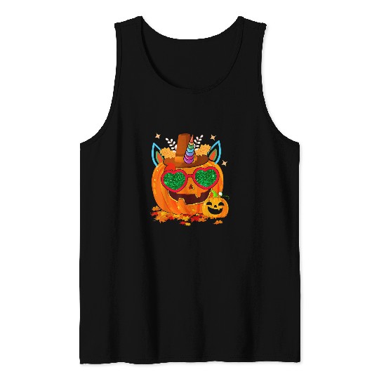 Unicorn Pet Thanksgiving Halloween Unicorn Pumpkin Sunglasses Hat Lover 114 Tank Tops