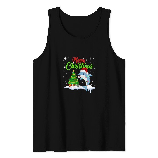 Dolphin Pet Gift Fish Lover Xmas Lighting Dolphin Christmas 9 Tank Tops