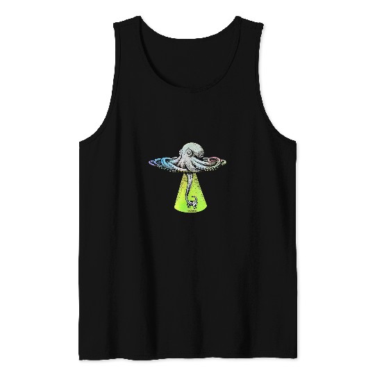 Aliens UFO Octopus UFO Hologram Vinyl Octopus vibes Astronaut Outfit Tank Tops