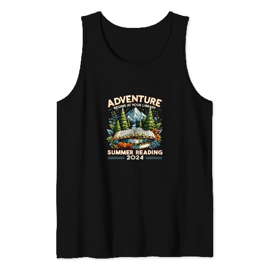 Book Fun Adventure Begins At Your Library Reading Book Summer Tank Tops